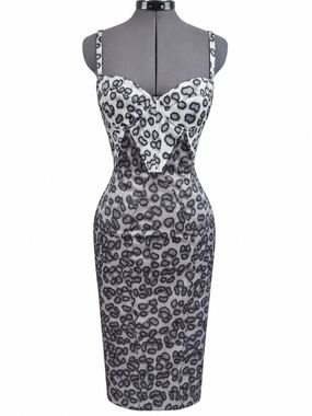 Grey Leopard Bustier Corset Bodycon Pencil Midi Dress Y2K